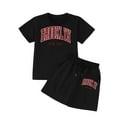 thumbnail image 4 of Girls 2 Piece Outfits Size 10-12 Summer Short Sleeve Letter Print T Shirt and Drawstring Shorts Summer Athletic Set for Girls Comfortable Summer Clothes,A1-Black,140(9-10 Years), 4 of 5