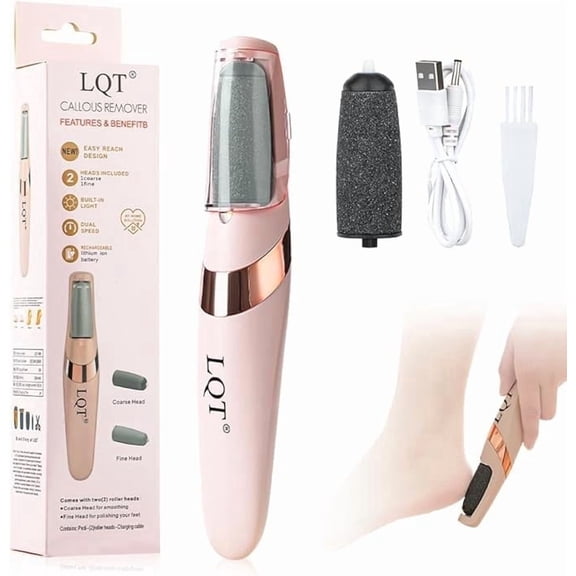 LQT Electric Foot File – Rechargeable Callus Remover for Hard, Cracked Skin – at-Home Pedicure Kit for Smooth Feet (Men & Women) (Pink)