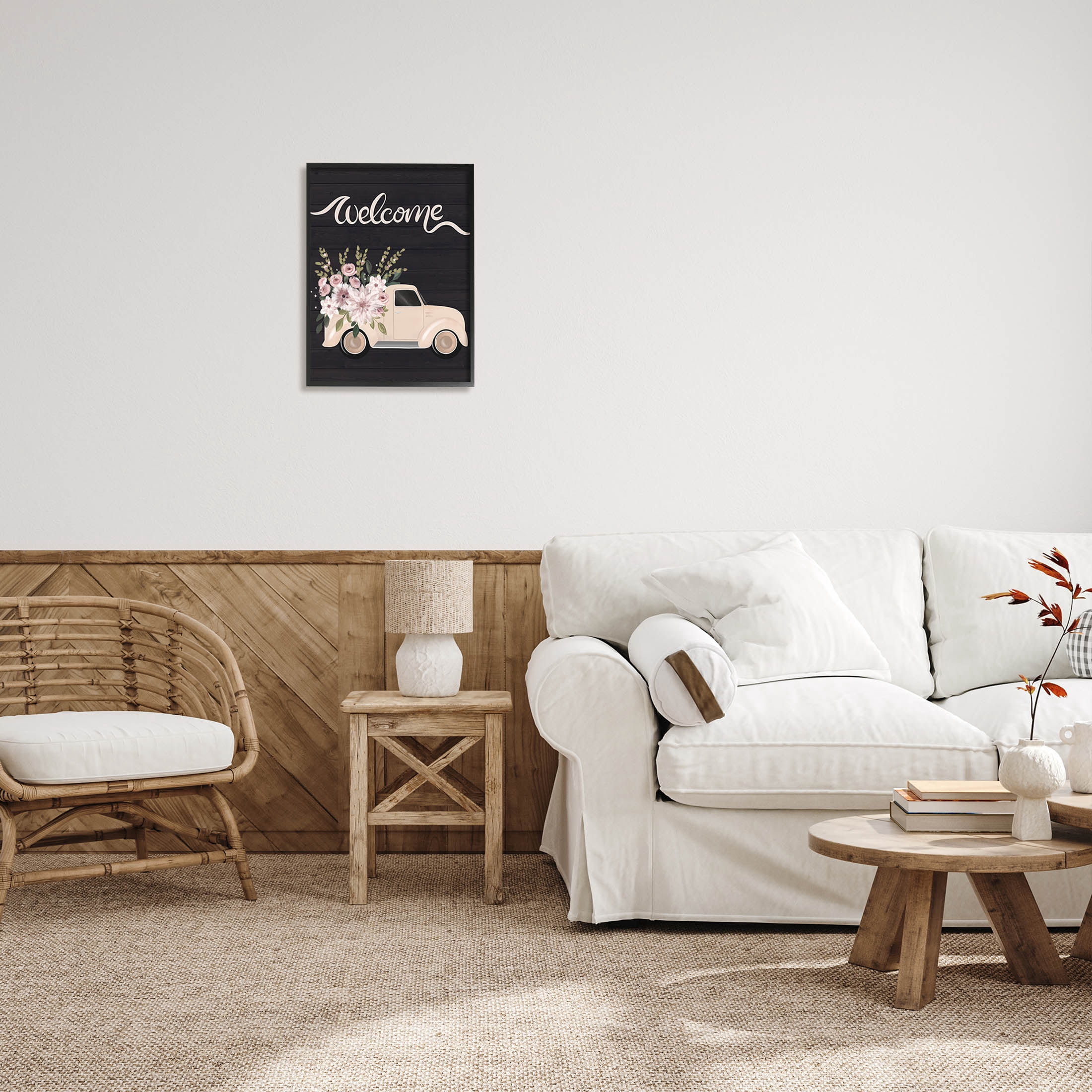 Floral Welcome Country Truck Transportation Graphic Art Black Framed Art Print Wall Art