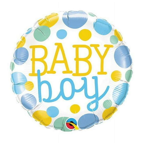 18 inch Baby Boy Dots Blue Qualatex Foil Mylar Balloon - Party Supplies Decorations