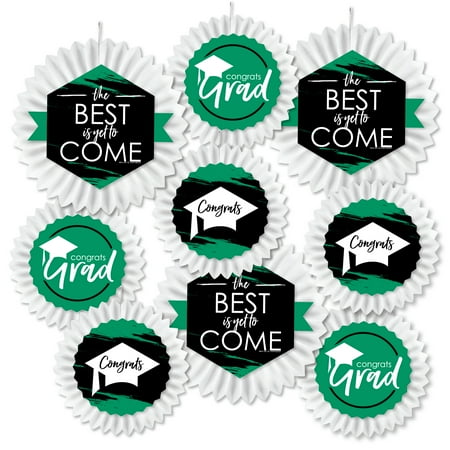 

Big Dot of Happiness Green Grad - Best is Yet to Come - Hanging Green Graduation Party Tissue Decoration Kit - Paper Fans 9 Ct