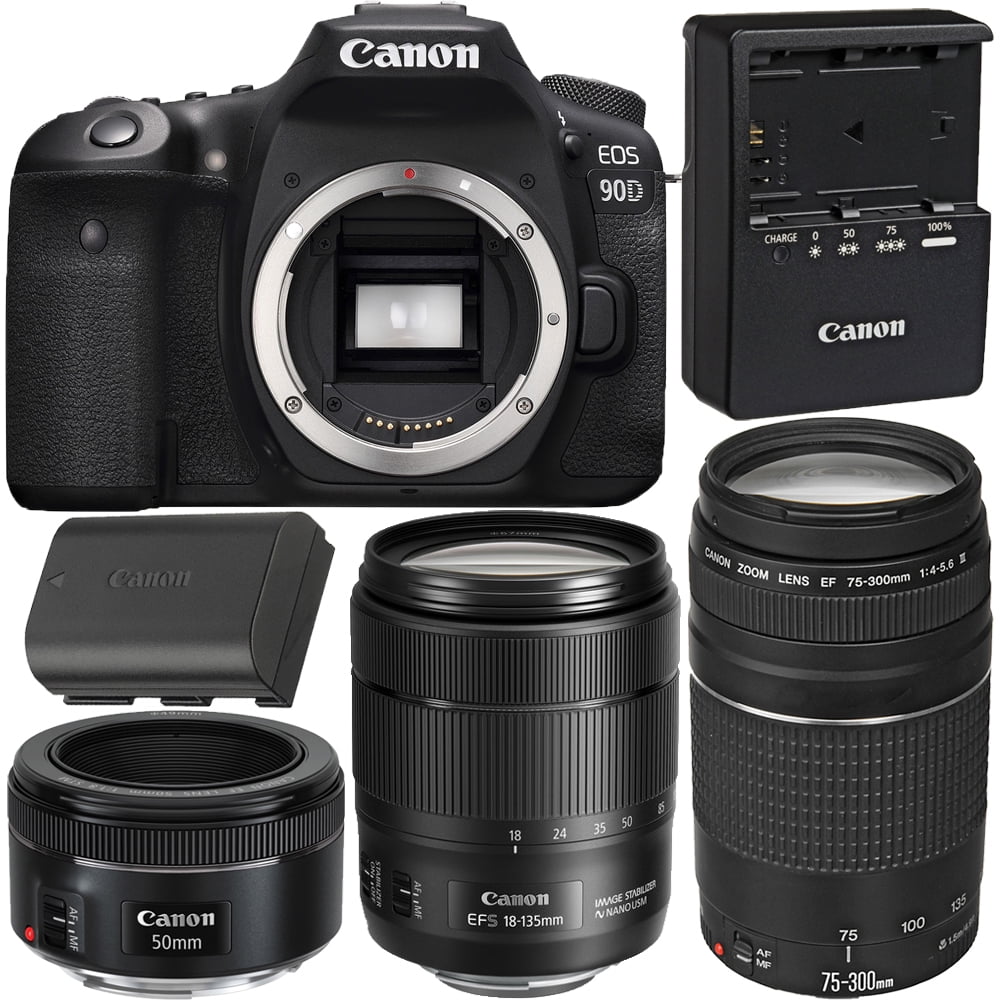 Canon EOS 90D DSLR with 18-135mm + 75-300mm + 50mm Lenses - Top Value