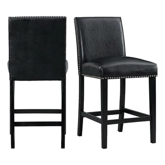 Bowery Hill 25'' Transitional Faux Leather Counter Chair in Black (Set of 2)