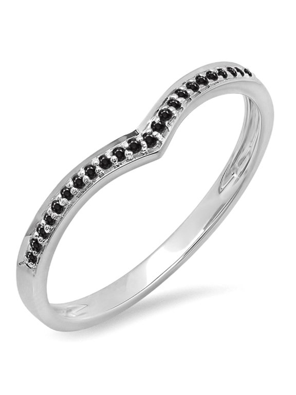 Collection 0.10 Carat (ctw) 14K Black Diamond Wedding Stackable Band Chevron Ring 1/10 CT, White Gold, Size 9