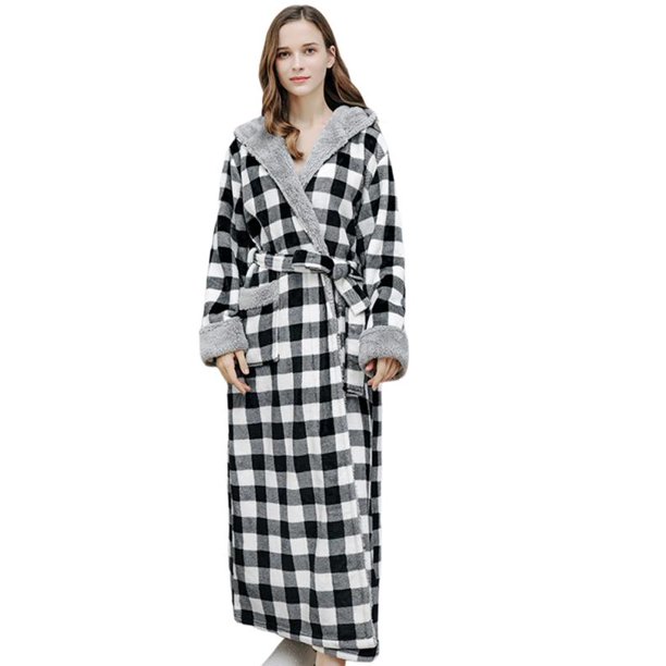 Dragonus Women's Flannel Warm Robe,Cozy Fluffy Long Bathrobe,Plush Night Dressing Robes for