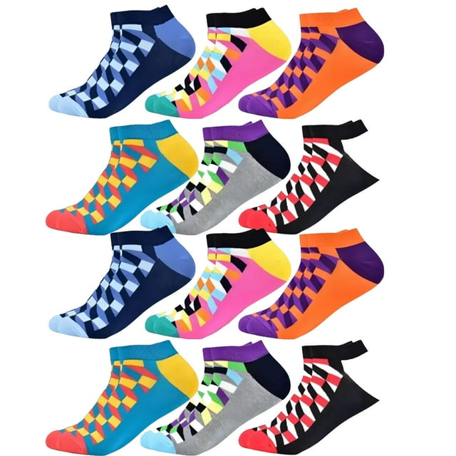 Paquetes de Calcetines GeoColors03 12Pares 6-12.5US Figuras Geometría Tubo Corto Poliéster VentDepot