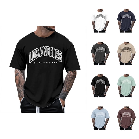 Los Angeles California Letter Graphic Tees for Men 2026 Summer Casual Short Sleeve Crewneck T Shirts Streetwear