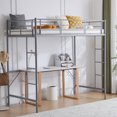 thumbnail image 2 of Ktaxon Twin Loft Bed with Stairs Metal Single Loft Bunk Bed with Safety Guard Rails & 2 Side Ladder for Kids Teens Adults,Gray, 2 of 9