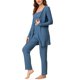 thumbnail image 2 of Pijama de punto para mujer Ropa de dormir casual Pantalones Shrug Cardigan 3ps Lounge Set Azul medio, 2 of 4