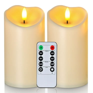 Merrynights 6” x 3” Outdoor Waterproof Flameless Candles, Flickering LED Pillar Candles, Battery Operated Candles with Remote and Timers, Electric Fake Plastic Candles, Ivory, Set of 2