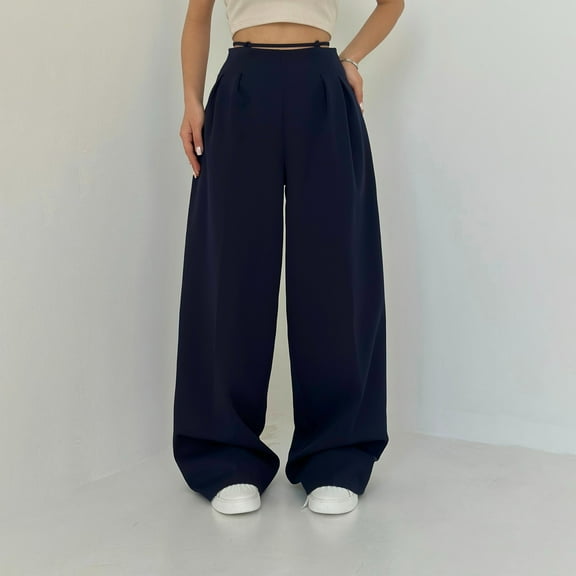 Women's Casual Pants High Waisted Side Pocket Straight Leg Work Pants Women'S Fashionable High Waist Zipper Casual Pants Suit Pants,Blue Women's Casual Pants S