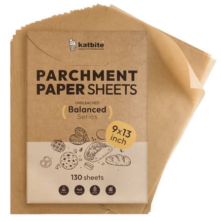 Katbite 130 Pcs 9x13 Inch Unbleached Parchment Paper Sheets, Non-Stick, Balanced Series