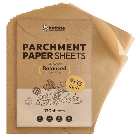 Katbite 130 Pcs 9x13 Inch Unbleached Parchment Paper Sheets, Non-Stick, Balanced Series