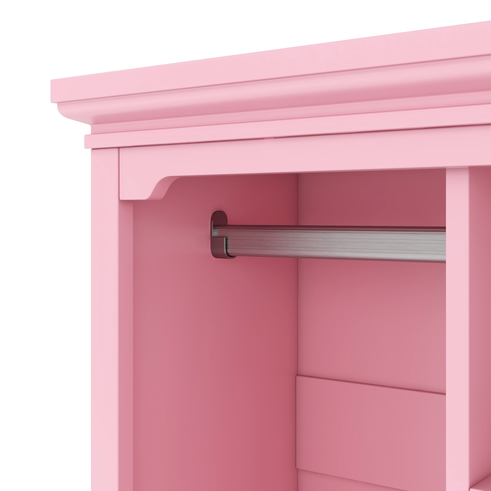 Yoneston Kids Dress Up Storage with Large Drawers and Open Shelves, Children's Wardrobe Opening Hanging Costume Closet Easy Access, Pink