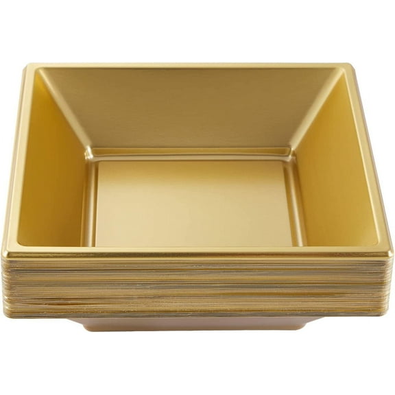 50 Count Gold Square Plastic Serving Bowls, 12 Oz Disposable Square Bowls for Candy Snake, Salad Bowl Perfect for Party Wedding Birthday