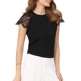 thumbnail image 4 of INSPIRE CHIC Women's Lace Short Sleeve Tops 2026 Casual Summer Blouse Tee Shirt S Black, 4 of 5