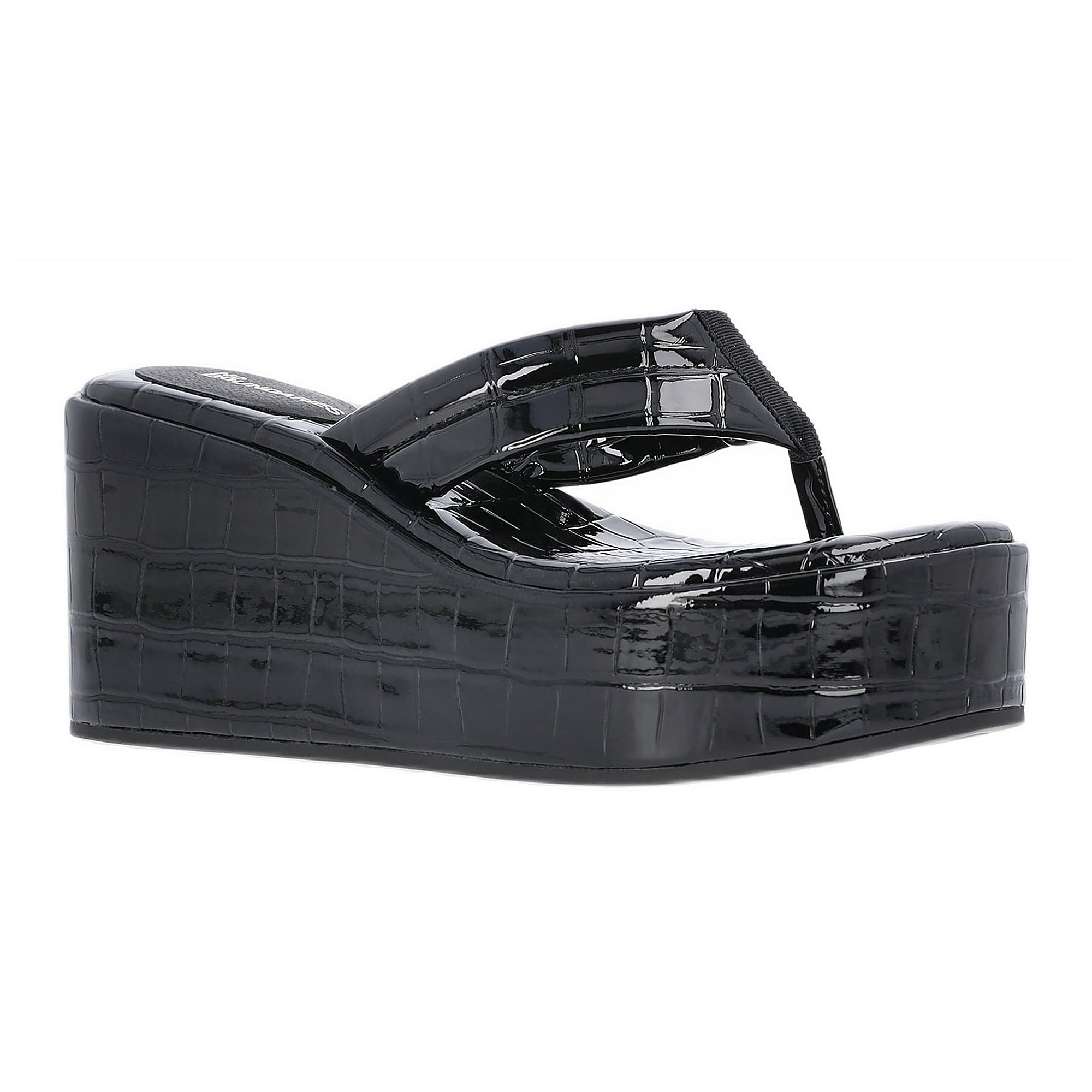 No Boundaries Embossed Faux Leather Platform Thong Sandals, Women's