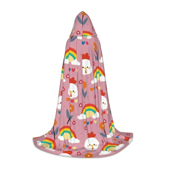 Honeii Cartoon Chicken Print Poncho Cape, Cloak Coat, Snuggly Hooded Wearable Blanket, Hooded Cape For Teenagers,Halloween Costumes-Small
