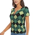 thumbnail image 2 of Zufioo Green Squares for Women's Deep V-neck Short-sleeved T-shirt, Top with Short Sleeves - with Stainless Steel Buckle, Moisture Wicking, Ideal Home Wear-Medium, 2 of 9