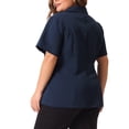 thumbnail image 4 of DARING DIVA Women's Plus Casual Blazers Short Sleeve Notched Lapel Blazer Navy Blue 1X, 4 of 6