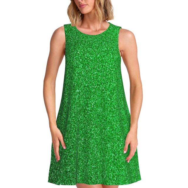 Disketp Green Sparkling Shiny para Vestido sin Mangas para Mujeres, Vestidos de Verano para Mujeres, Casual y Holgado para la Playa