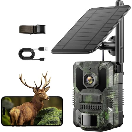 Campark Solar Cellular Trail Camera 4G LTE 2.5K 32MP Hunting Camera 65FT Night Vision 0.1s PIR AI Detection IP66 Wildlife Monitor