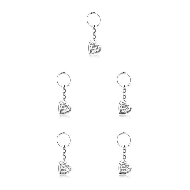 Youkk Teacher Keychains Bulk Heart-shape Key Chain with Smooth Stainless Steel Durable Rust Protection Charms Pendants D1114 5Set