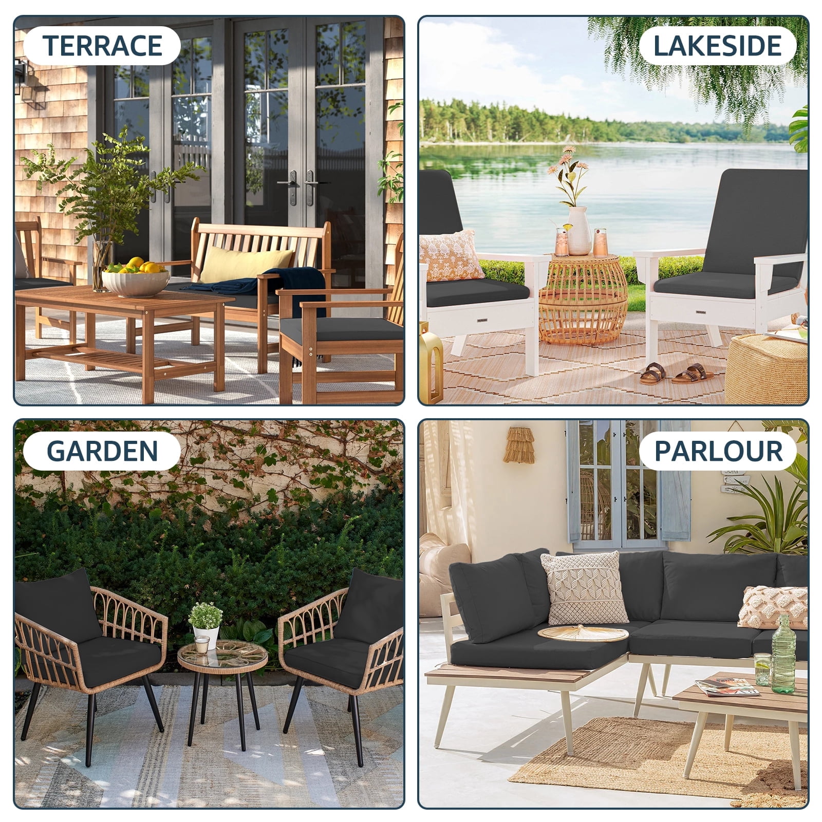 Relax love 4Pcs Patio Seat Cushion Covers Waterproof Patio Chair Cushion Cover Replacement Outdoor Cushion Slicovers with Zipper Dust-Proof for Backyard 60x60x10cm