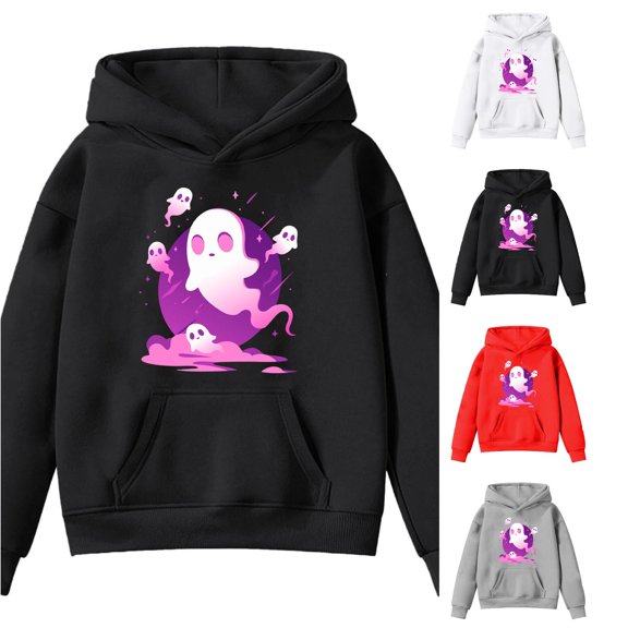 Zylarhe Halloween Sweatshirts for Kids Girls Winter Hoodies Warm Sweatshirts Pumpkin Print Outdoor Cozy Pullover Kids Pink 4-5 Years
