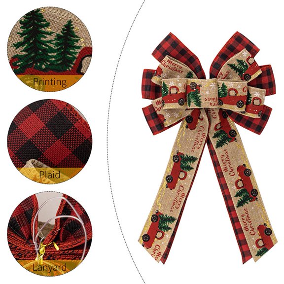 Sunjoy Tech Christmas Bow Decor,Hand-Woven Plaid Bowknot,Wreath Bow Ornaments for Gift Box Wreath Xmas Tree Topper Front Door Wall