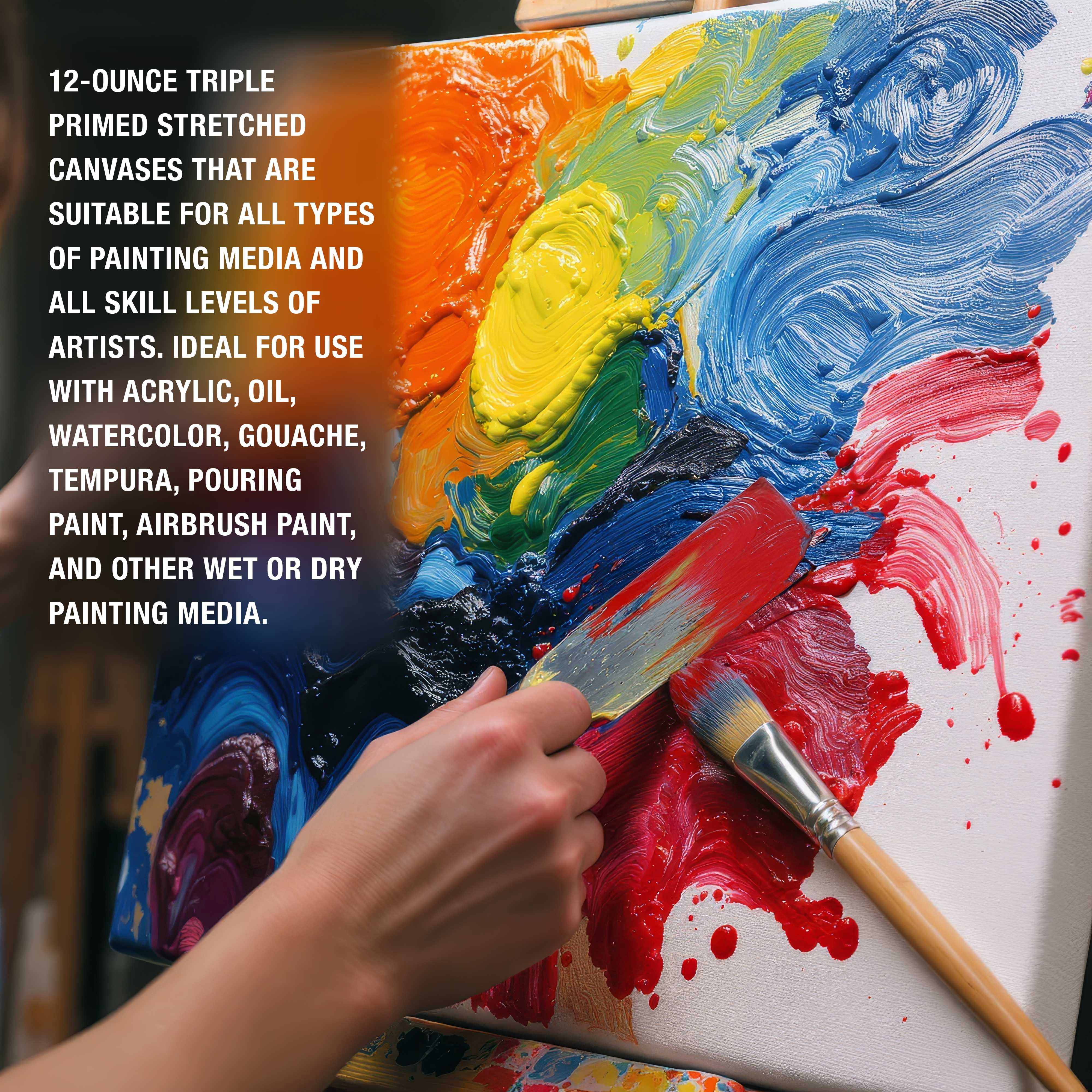 U.S. Art Supply 20 x 20 inch Stretched Canvas 12-Ounce Triple Primed, 3-Pack - Professional Artist Quality White Blank 3/4" Profile, 100% Cotton, Heavy-Weight Gesso - Acrylic Pouring, Oil Painting
