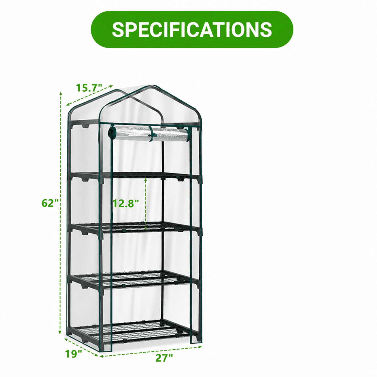Alvantor 4 Tier Mini Greenhouse with PVC Cover, Roll-Up Zipper Door, Portable Indoor Outdoor Garden Plant Shelves, 27"x19"x62"