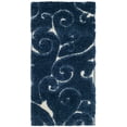 thumbnail image 3 of SAFAVIEH Florida Doug Floral Vines Geometric Shag Area Rug, Dark Blue/Cream, 2'3" x 4' - Transitional Modern Design, Dark Blue & Cream, Non-Shedding & Easy Cleaning, Ultra Plush Thick Pile, Ideal for, 3 of 12