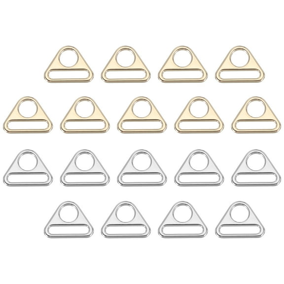 Uxcell Triangle Buckle Adjuster, Triangle D Ring Metal Buckles with Bar Swivel Clip for Bag Strap Webbing Dog Tag Clip Silver/Light Gold 0.8 Inch