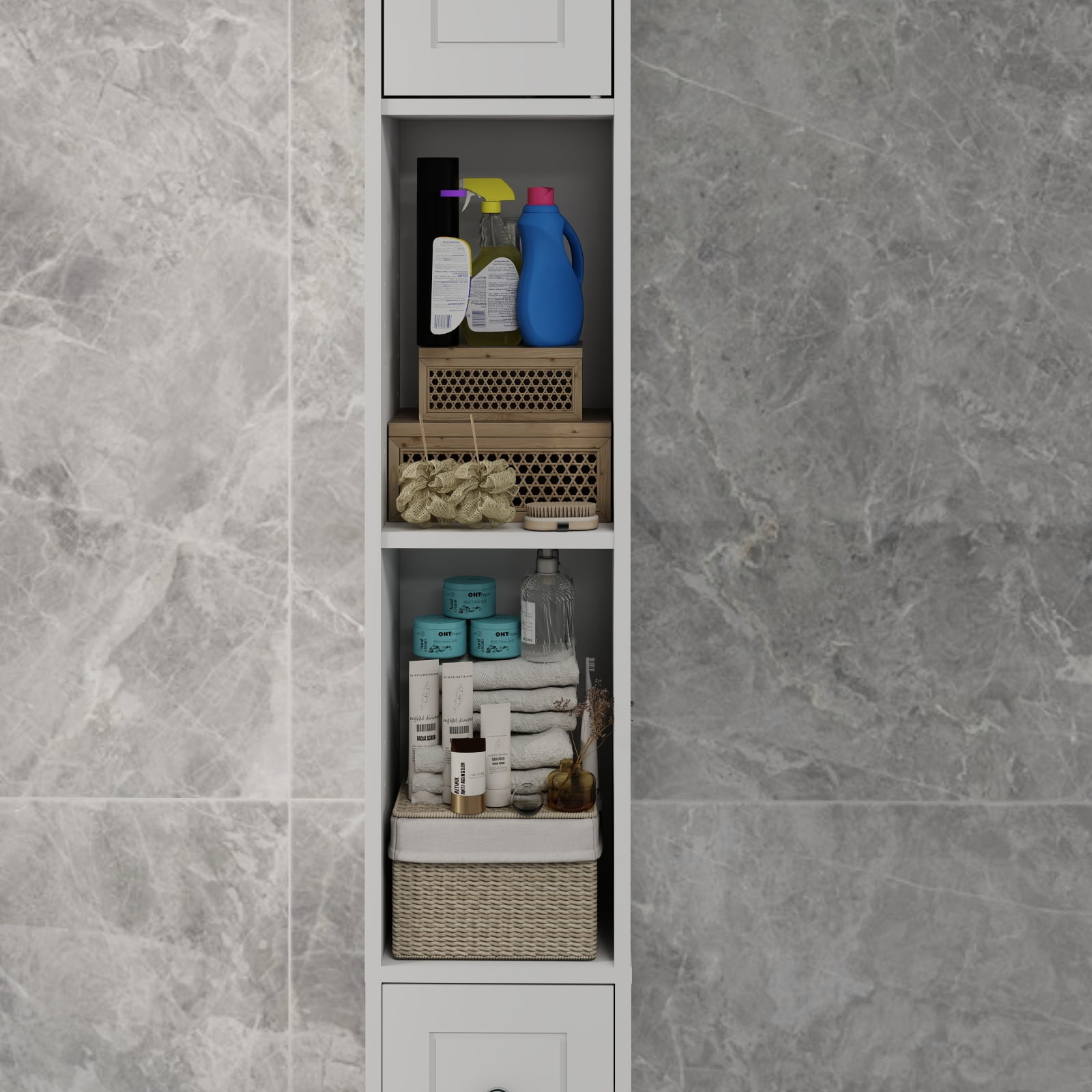 Ktaxon 71'' Slim Bathroom Storage Cabinet Freestanding with 1 Drawer, 2 Doors and 4 Adjustable Shelves, White