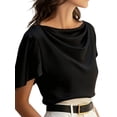 thumbnail image 3 of Women's Short Sleeve Cowl Neck Dressy Shirts Clothes Outfits Tops for Casual Summer Black S, 3 of 7