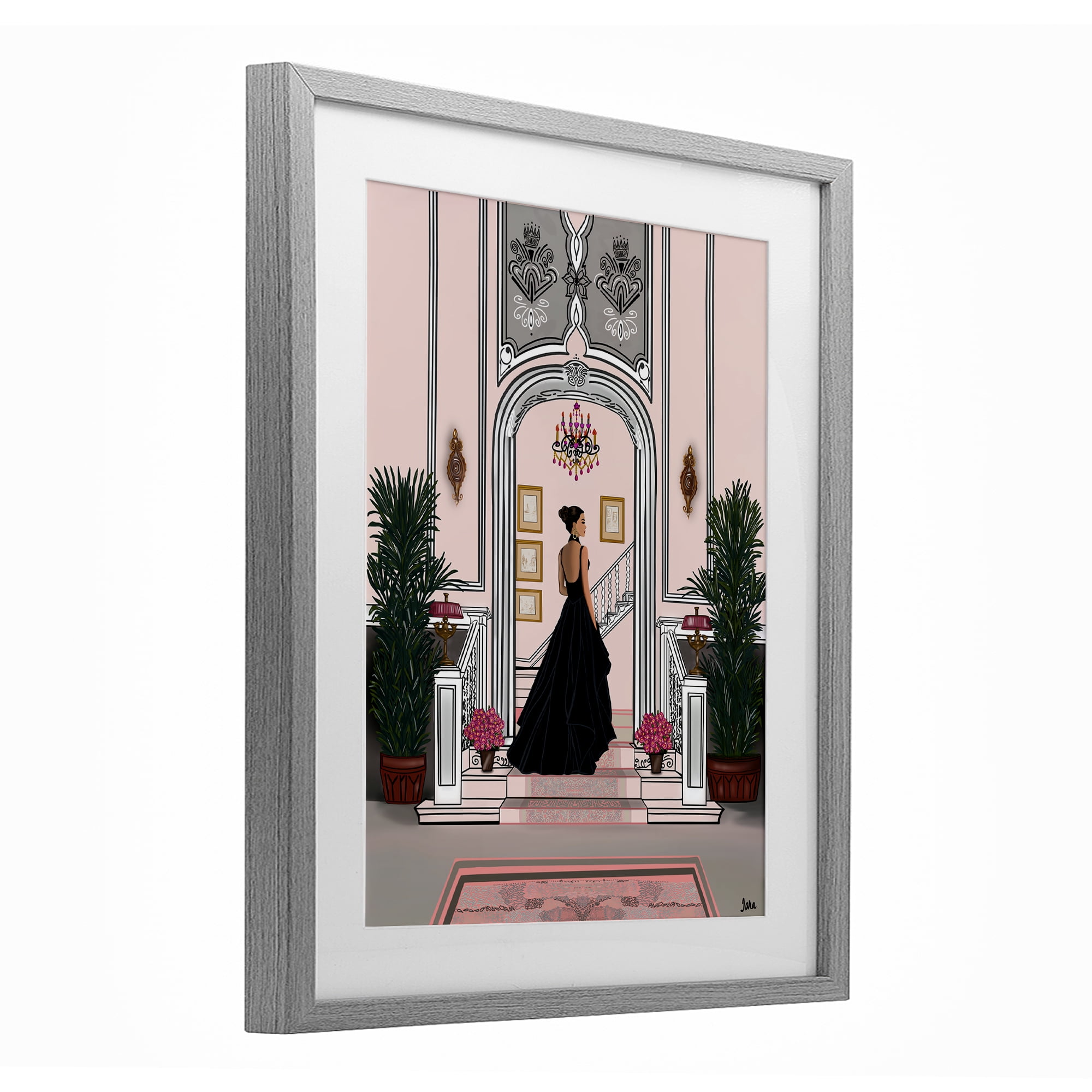 Stupell Industries Mansion Girl in Gown Gray Framed Print Under Glass, design by Tara Boone