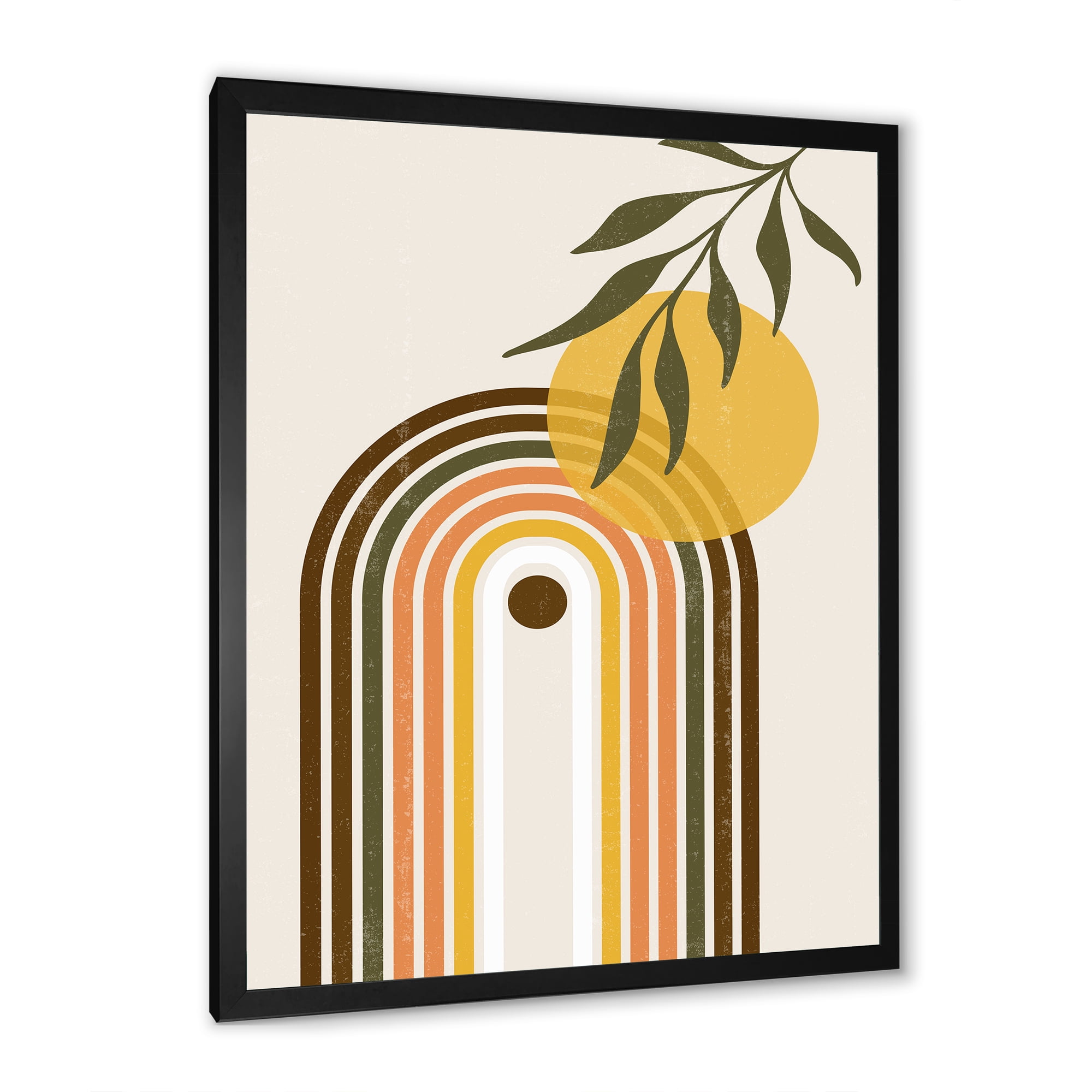 Designart 'Abstract Retro Rainbow With Yellow Sun' Modern Framed Art Print