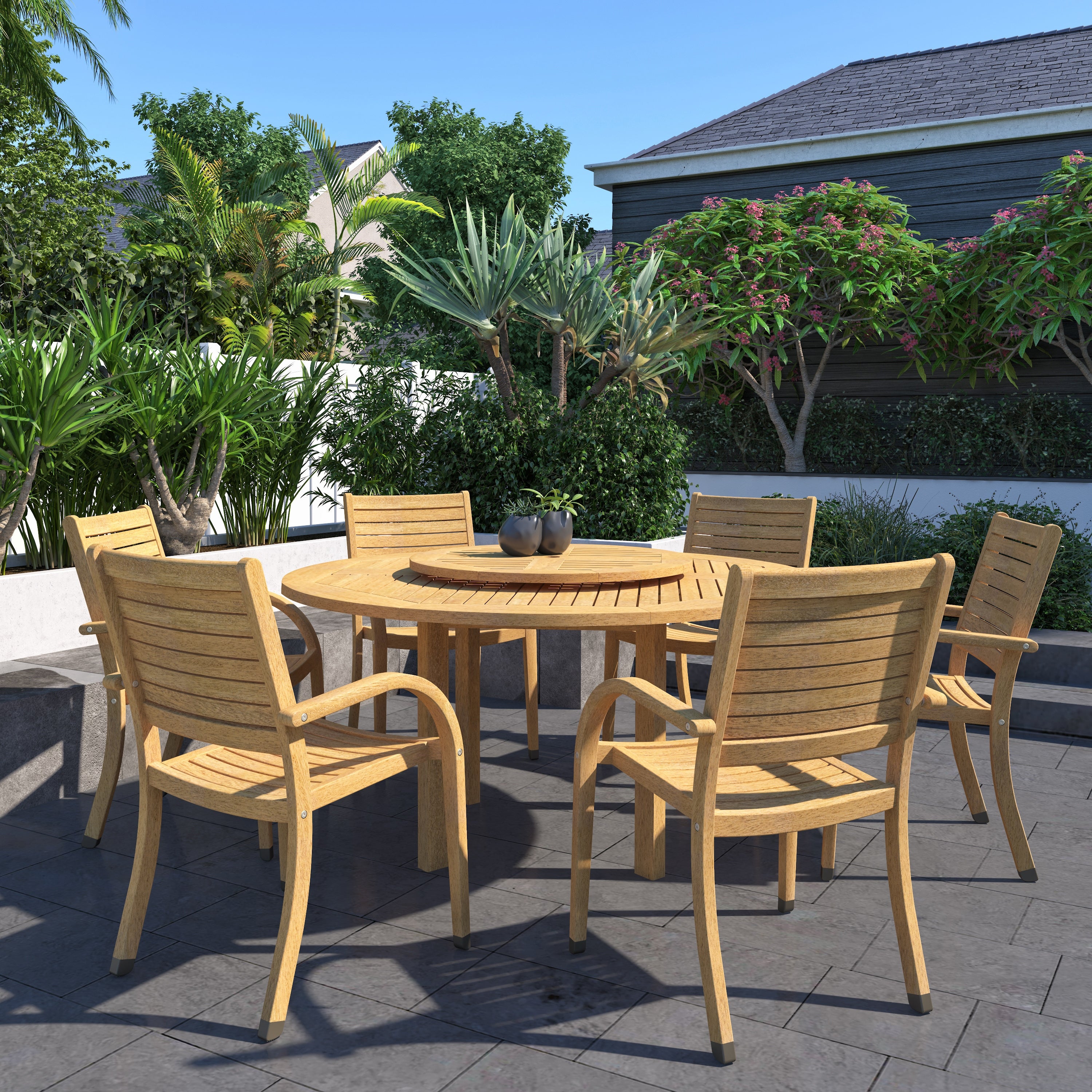 Amazonia FSC Wood 7pc Outdoor Patio Dining Set with Lazy Susan 7