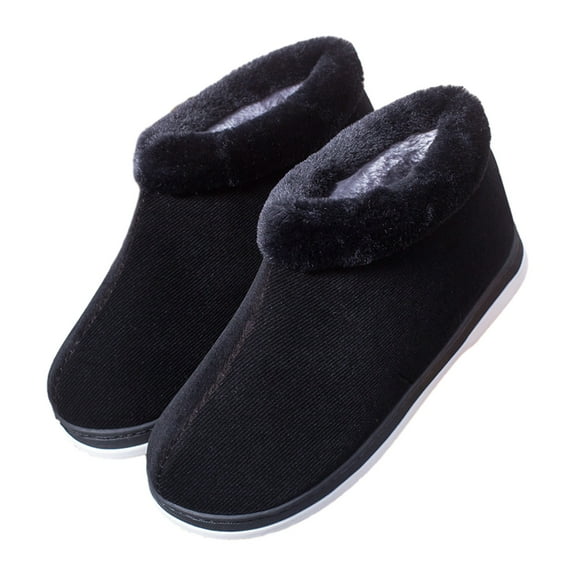 Xfvqtps Womens Plush Boots Mid Top Simplicity Non Slip Comfortable Indoor and Outdoor Winter Warm Shoes Pile and Thickening Flat Heel Ankle Boots Classic Round Toe Soft Soled Shoes Black