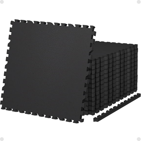AIRHOP 0.79in Thick 48 Sq Ft Exercise Equipment Mats, 12 Tiles Upgraded Rubber Top with High Density EVA Foam, Large Interlocking Puzzle Gym Flooring for Home Gym, Heavy Weight Workout,Black
