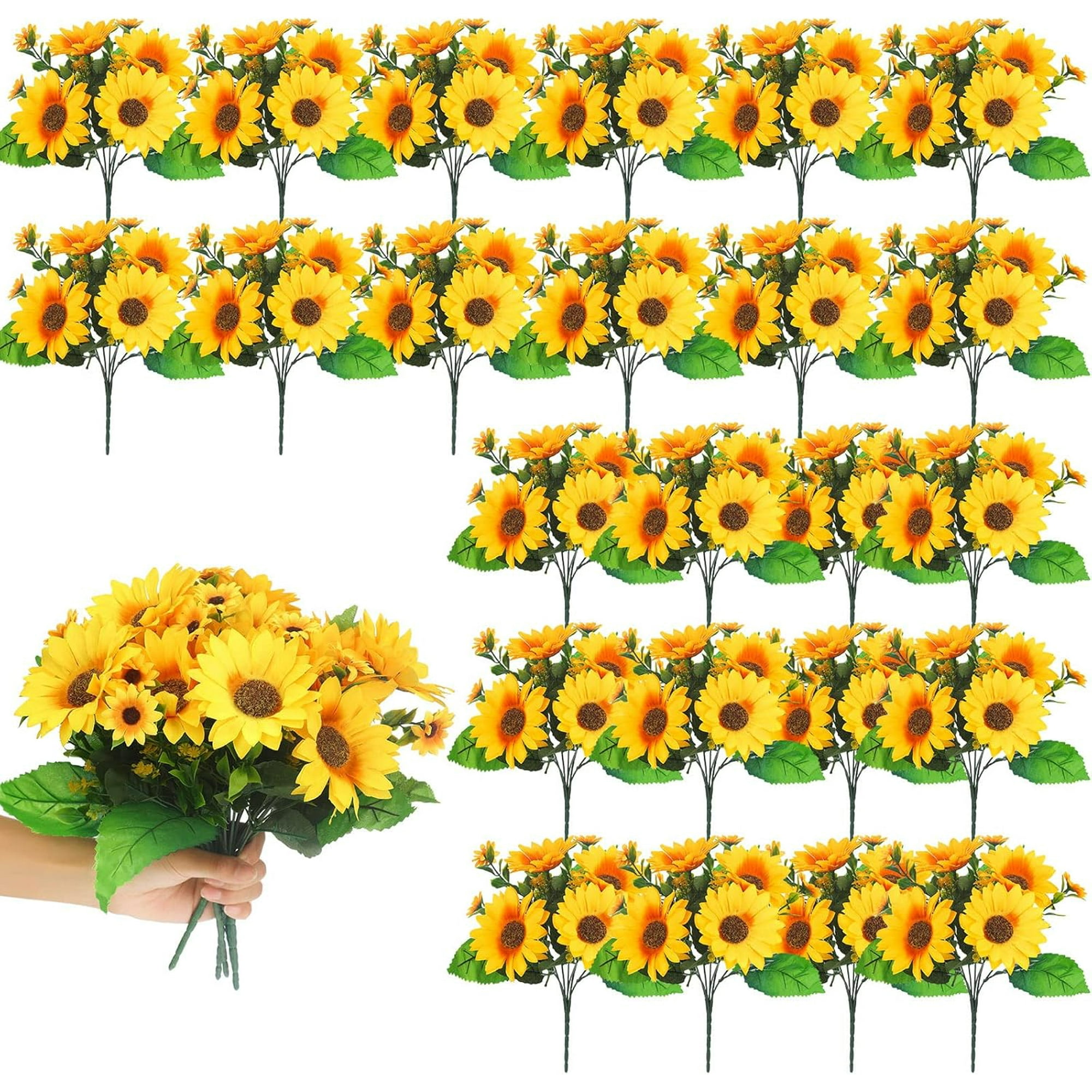 10 Bundles Sunflower Artificial Flower with Stems Bouquet Fake Plants Bulk UV Resistant Plastic Greenery Faux Outdoor Flower No Fade for Garden Porch Window Box Decorating