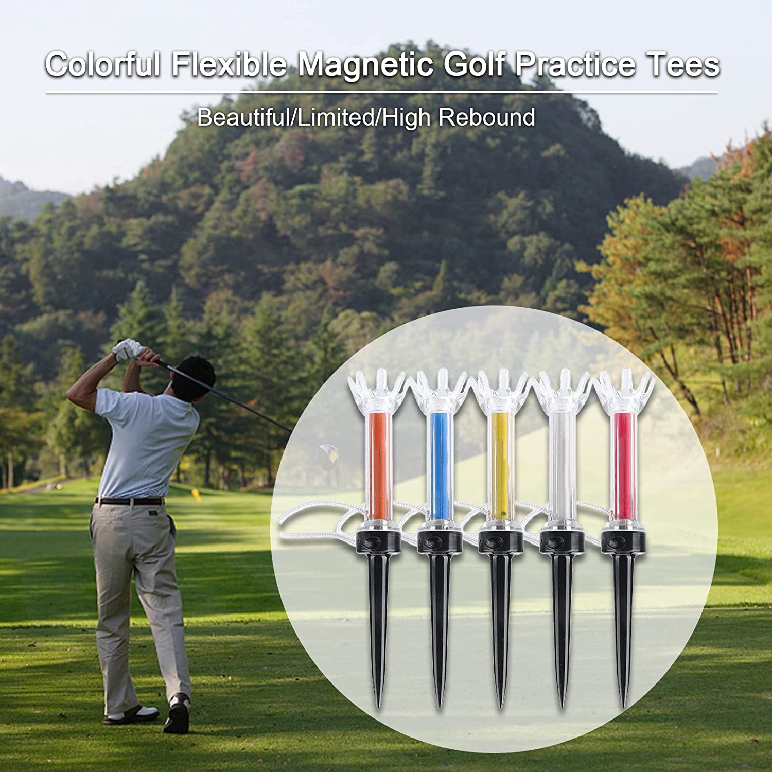 JL Golf Tees, 5Pcs Flexible Magnetic Plastic Golf Tee Training Practice Tool Accessory