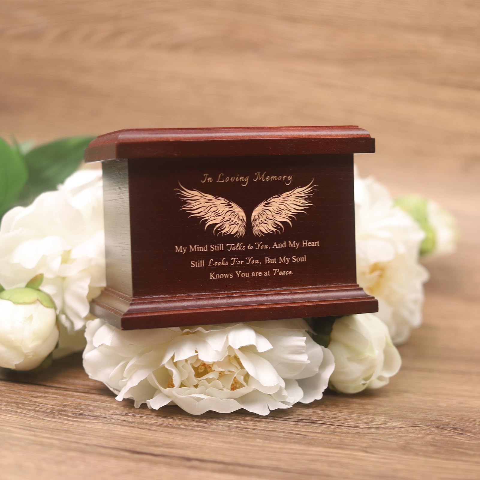 6 Inches Small Wood Urns for Ashes, Funeral Memorial Urns, Small Urns Keepsake Wooden Urns Box and Casket, Keepsakes Urns for Human/Pet Ashes-Wing