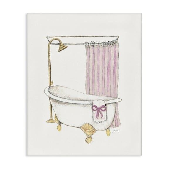 Stupell Industries Simple Bathtub with Bow Fashion Painting Wrapped Canvas Canvas Art Print Wall Art, 16 x 20