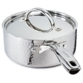 thumbnail image 3 of Vintage Tri-Ply 18/10 Stainless Steel Saucepan 7in 2qt. With Matching Lid, Hammered, Long and Ergonomic Shaped Handle, Induction Cooktop, Silver, 3 of 7