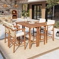 thumbnail image 3 of Harper & Bright Designs 6 Pieces Outdoor Bar Set, 2 Patio Acacia Wood Bar Height Table & 4 Stools with Cushions, Wood Dining Bar Set with Cushions for Backyard Garden, Beige,Natural, 3 of 13