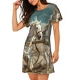 thumbnail image 2 of Easygdp Roman Chariot Horse Race Camisón de manga corta para mujer, informal, estampado, 2 of 6