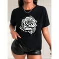 thumbnail image 1 of Chic Rose & Dollar Print Women's T-Shirt - Casual Crew Neck, Short Sleeve, Breathable Polyester - Perfect for Spring/Summer/Fall, 1 of 7