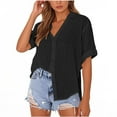 thumbnail image 3 of Fanxing Cotton Linen Blouses for Curvy Women Button Down Shirts Short Sleeve Dressy Shirts for Work Office Business Casual Tops Black,M, 3 of 8
